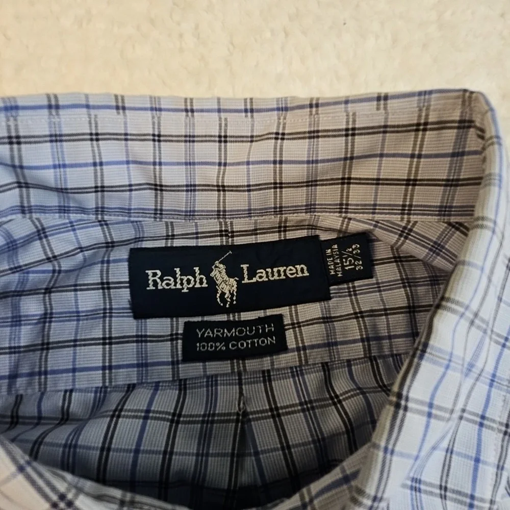 Polo Ralph Lauren Shirt Yarmouth Blue Oxford Check Button Mens 15-1/2 x 32/3 L/S